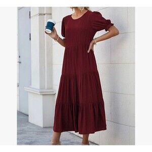 PRETTYGARDEN CHIC Summer Casual Boho Dress Size XL Wine Red New With Tag